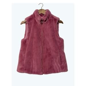 J.Crew Small Faux Fur Vest Full Zip Mock Neck Lined Pink Medium